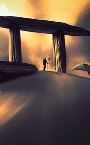 Preview wallpaper man, desert, portal, art