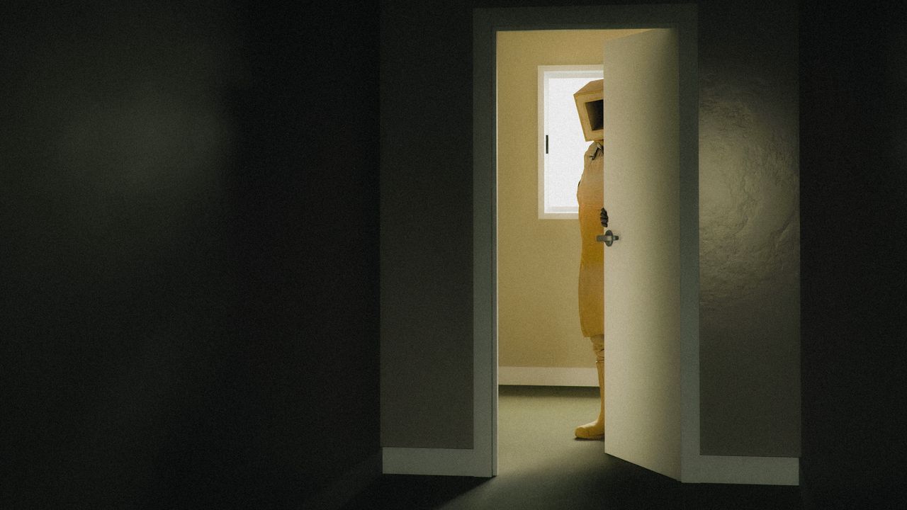 Wallpaper man, door, room, dark, empty