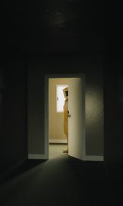 Preview wallpaper man, door, room, dark, empty