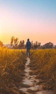 Preview wallpaper man, field, path, grass, rabat, morocco