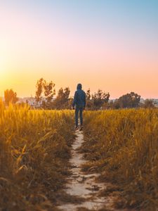 Preview wallpaper man, field, path, grass, rabat, morocco