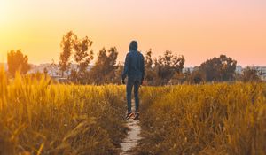 Preview wallpaper man, field, path, grass, rabat, morocco