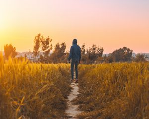 Preview wallpaper man, field, path, grass, rabat, morocco