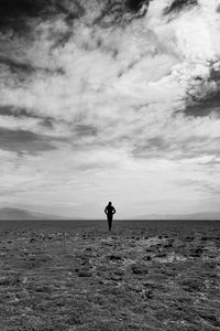 Preview wallpaper man, field, sky, bw