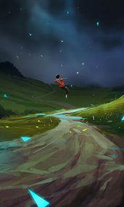 Preview wallpaper man, flight, magic, road, art