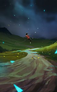 Preview wallpaper man, flight, magic, road, art