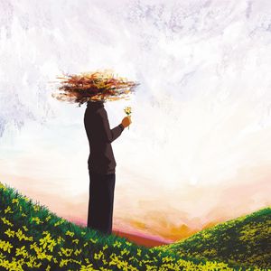 Preview wallpaper man, flower, field, flowers, art