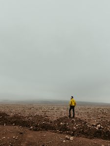 Preview wallpaper man, fog, landscape, deserted