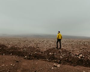 Preview wallpaper man, fog, landscape, deserted