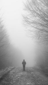 Preview wallpaper man, fog, loneliness, mist, bw
