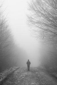 Preview wallpaper man, fog, loneliness, mist, bw