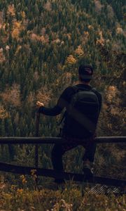 Preview wallpaper man, forest, nature, backpack, hiking