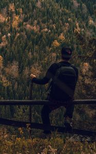 Preview wallpaper man, forest, nature, backpack, hiking