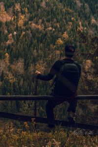 Preview wallpaper man, forest, nature, backpack, hiking