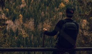 Preview wallpaper man, forest, nature, backpack, hiking