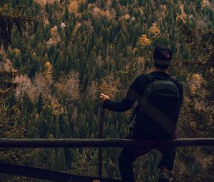 Preview wallpaper man, forest, nature, backpack, hiking