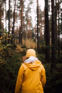 Preview wallpaper man, forest, walk, yellow, nature