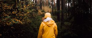 Preview wallpaper man, forest, walk, yellow, nature