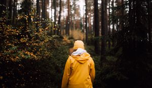Preview wallpaper man, forest, walk, yellow, nature