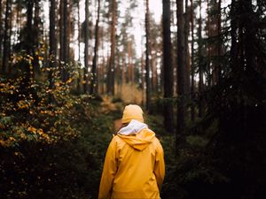 Preview wallpaper man, forest, walk, yellow, nature