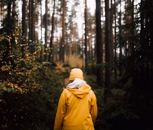 Preview wallpaper man, forest, walk, yellow, nature