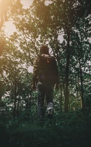 Preview wallpaper man, forest, walk, travel, nature