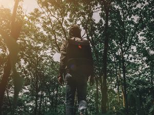 Preview wallpaper man, forest, walk, travel, nature