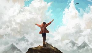 Preview wallpaper man, freedom, rocks, sky, art