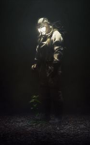 Preview wallpaper man, gas mask, glow, art