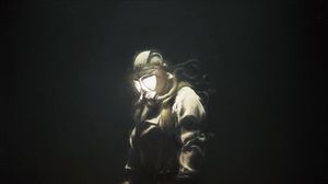 Preview wallpaper man, gas mask, glow, art