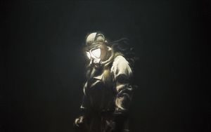 Preview wallpaper man, gas mask, glow, art