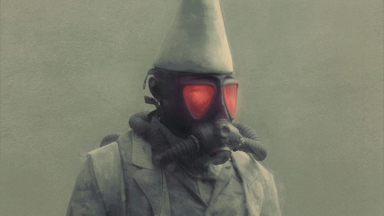 Wallpaper man, gas mask, hat, dark, art