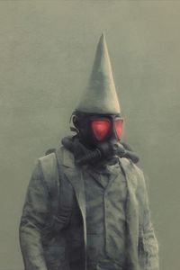 Preview wallpaper man, gas mask, hat, dark, art