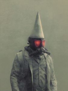 Preview wallpaper man, gas mask, hat, dark, art