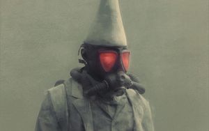 Preview wallpaper man, gas mask, hat, dark, art