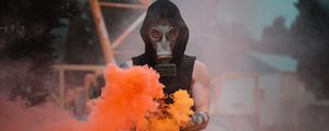 Preview wallpaper man, gas mask, mask, smoke, orange