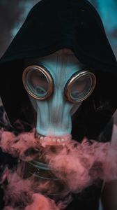 Preview wallpaper man, gas mask, mask, hood, smoke