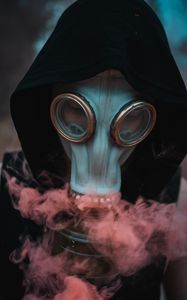 Preview wallpaper man, gas mask, mask, hood, smoke