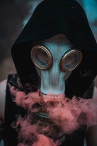 Preview wallpaper man, gas mask, mask, hood, smoke