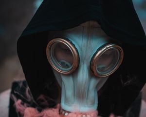 Preview wallpaper man, gas mask, mask, hood, smoke