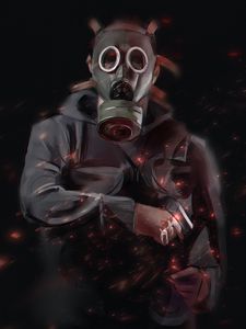 Preview wallpaper man, gas mask, mask, art