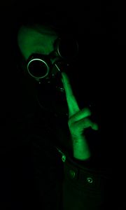 Preview wallpaper man, glasses, mask, steampunk, backlight, green, dark
