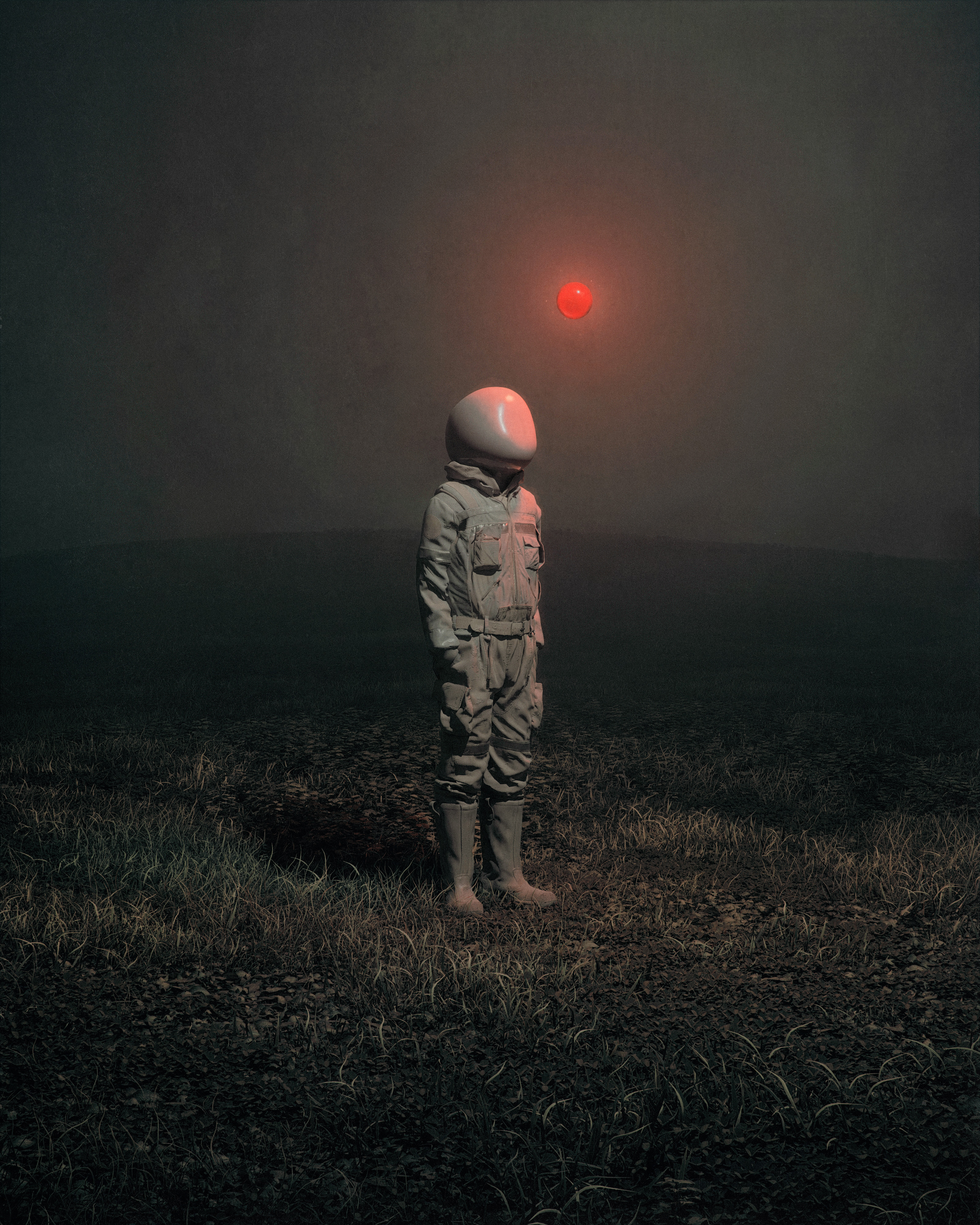 3200x4000 Wallpaper man, grass, ball, glow, art