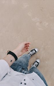 Preview wallpaper man, hand, tattoo, legs, beach