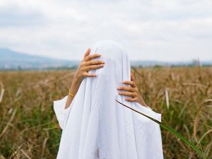 Preview wallpaper man, hands, cloth, field, anonymous