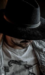 Preview wallpaper man, hat, black, style