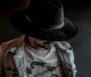 Preview wallpaper man, hat, black, style