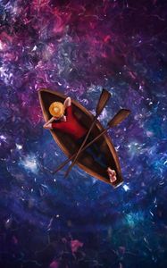 Preview wallpaper man, hat, boat, space