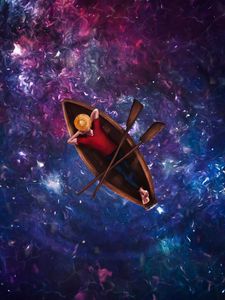 Preview wallpaper man, hat, boat, space