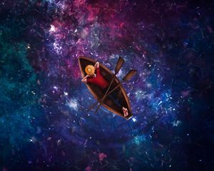 Preview wallpaper man, hat, boat, space